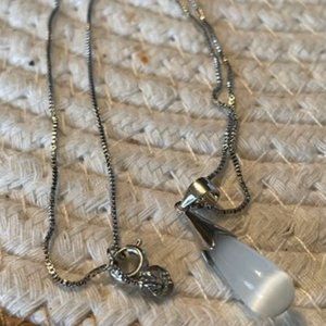 New 925 Sterling Silver White Moonstone Opal Water Drop Necklace
